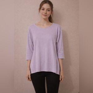 Mira Rae Lavender Soft Luxe 3/4 Sleeve High Low Tunic Top Small